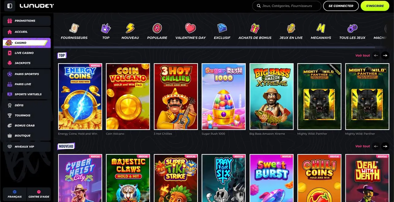 Jeux disponibles sur Lunubet
