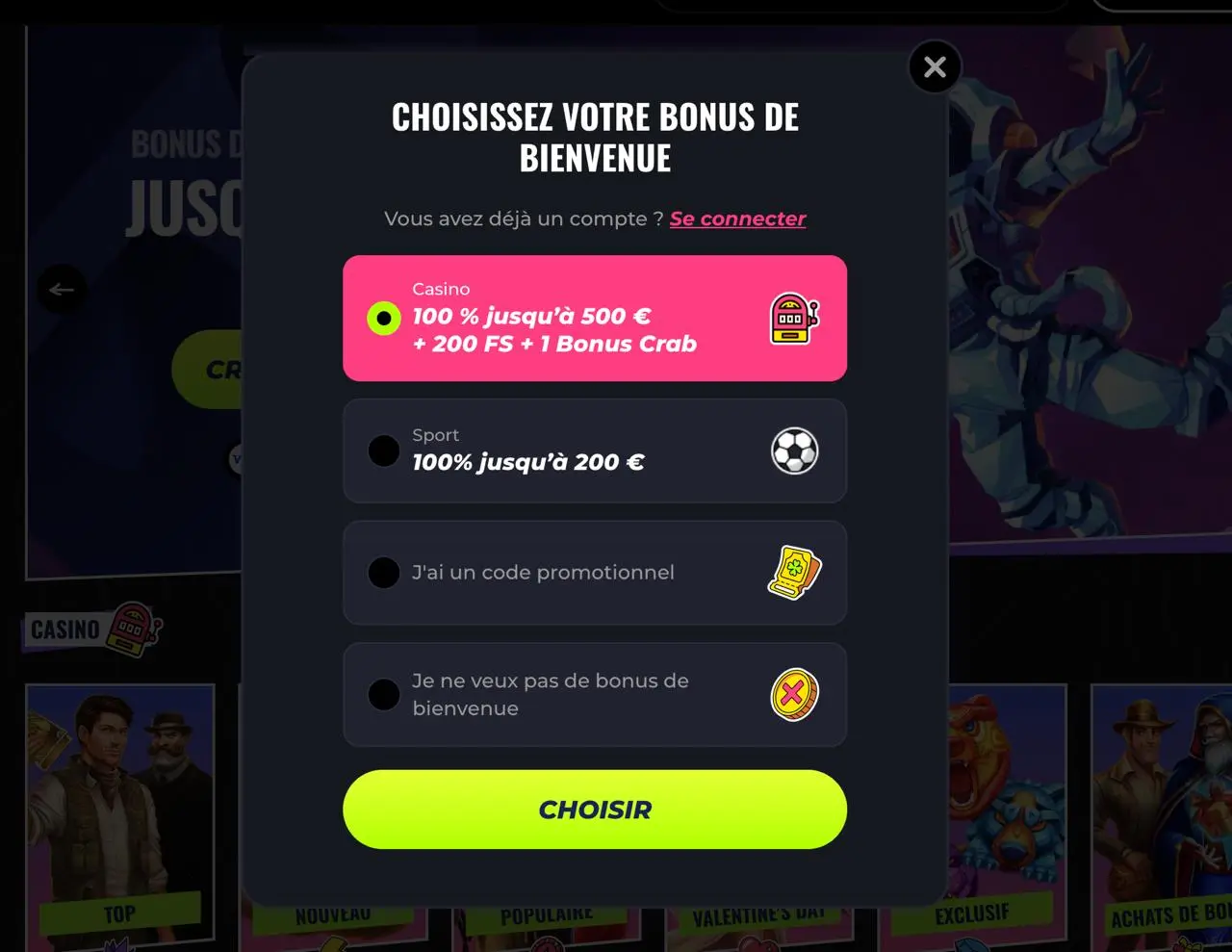 Inscription sur Lunubet Casino